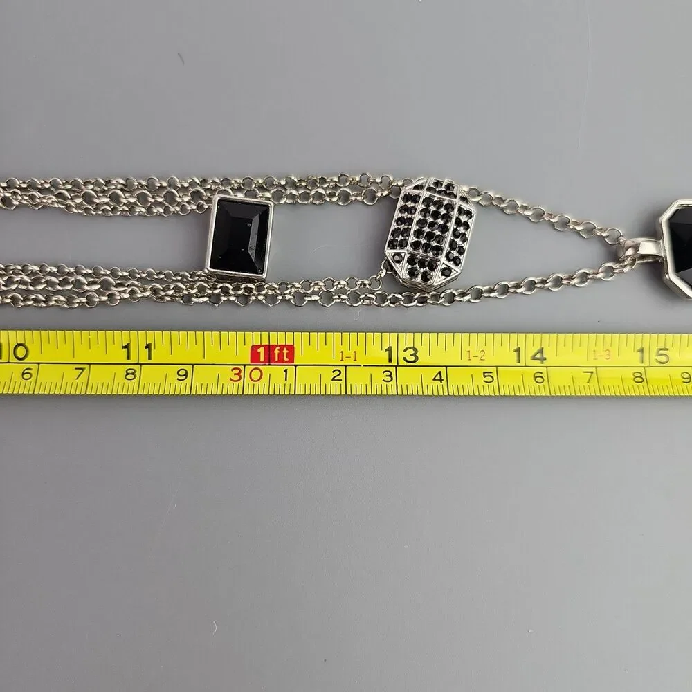 3 Layered Chain Necklace Black Theme Pendants Silver Tone 22 26 30 inch